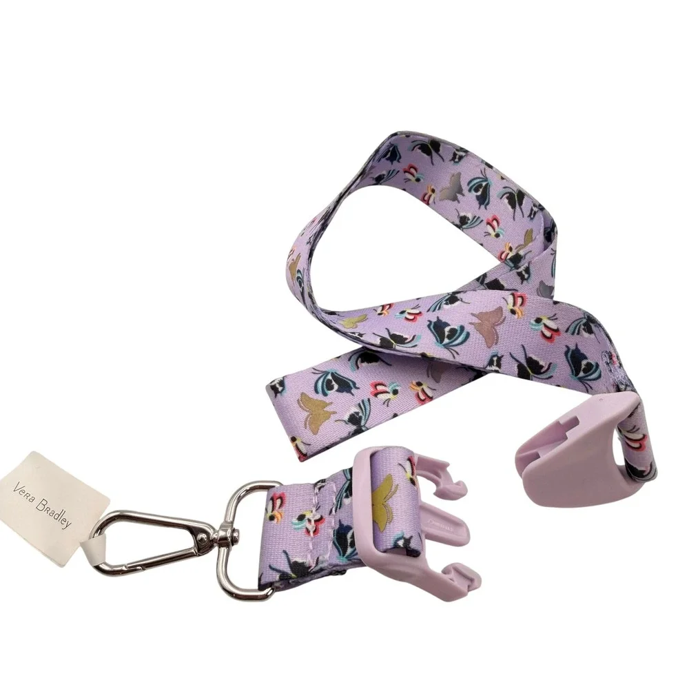 Vera Bradley Wide Lanyard Lavender Butterflies Purple ID Key Holder School Badge